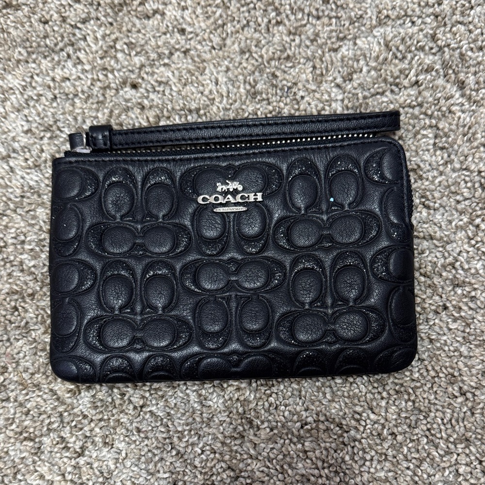 Coach Black Embossed Leather Pouch